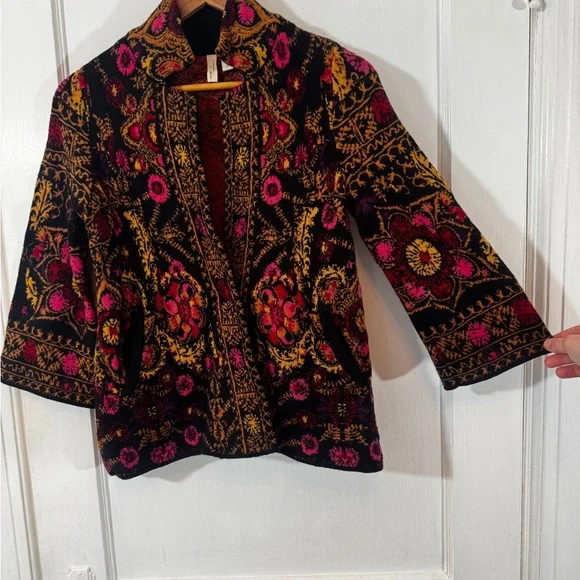 Anthropologie Cardigan Granola Grannycore XS Black Pink - Picture 4 of 7